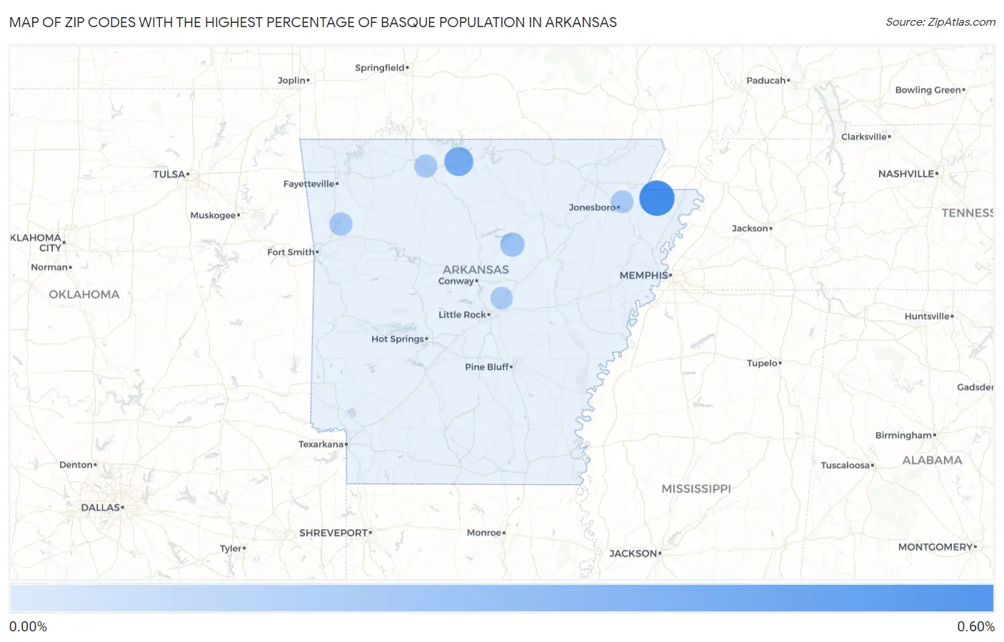 Zip Codes with the Highest Percentage of Basque Population in Arkansas Map