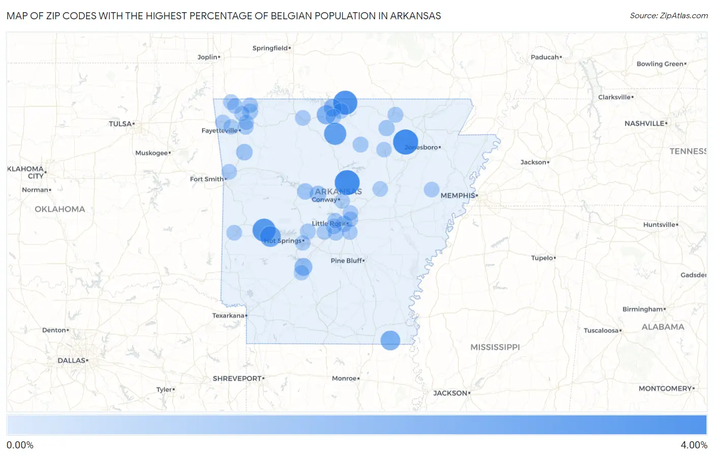 Zip Codes with the Highest Percentage of Belgian Population in Arkansas Map