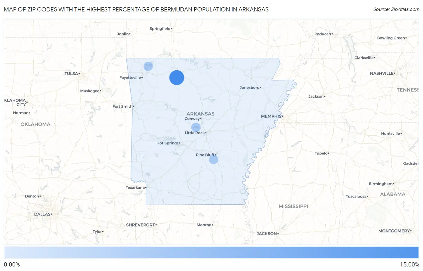 Zip Codes with the Highest Percentage of Bermudan Population in Arkansas Map