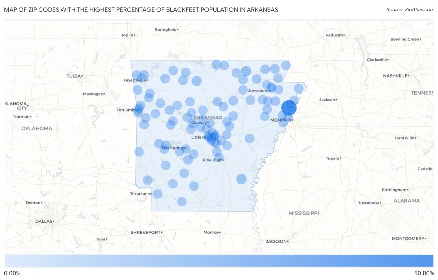 Zip Codes with the Highest Percentage of Blackfeet Population in Arkansas Map