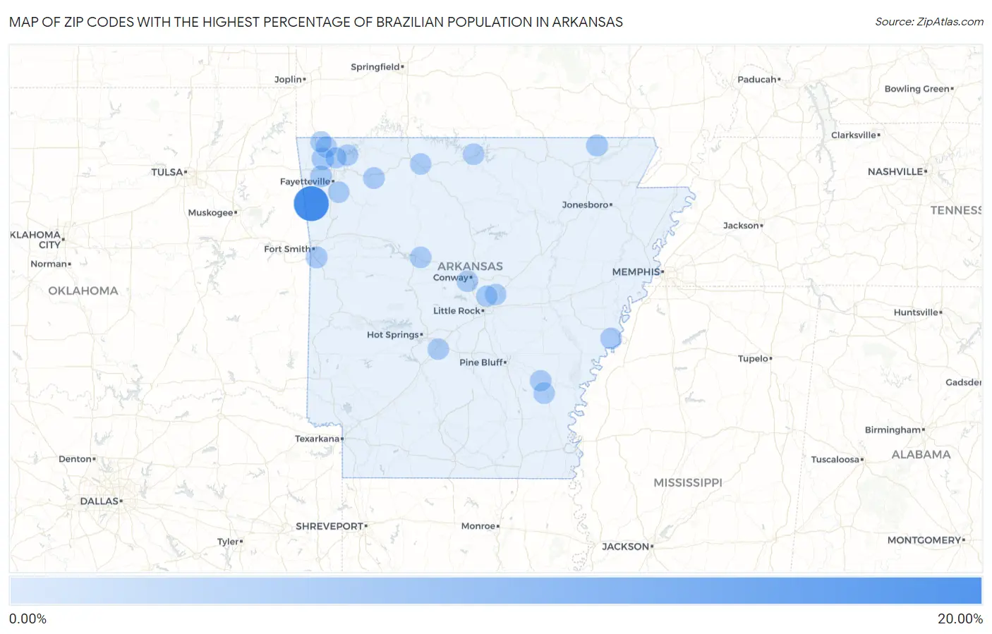 Zip Codes with the Highest Percentage of Brazilian Population in Arkansas Map