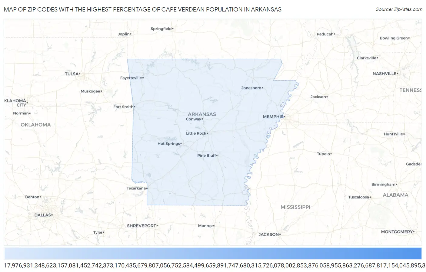Zip Codes with the Highest Percentage of Cape Verdean Population in Arkansas Map