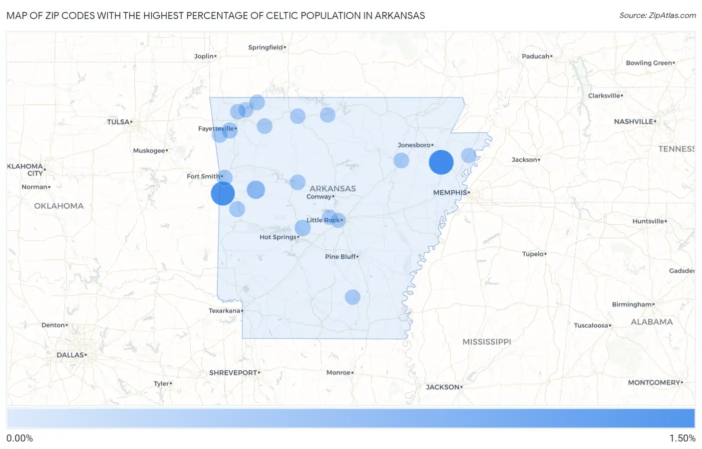 Zip Codes with the Highest Percentage of Celtic Population in Arkansas Map