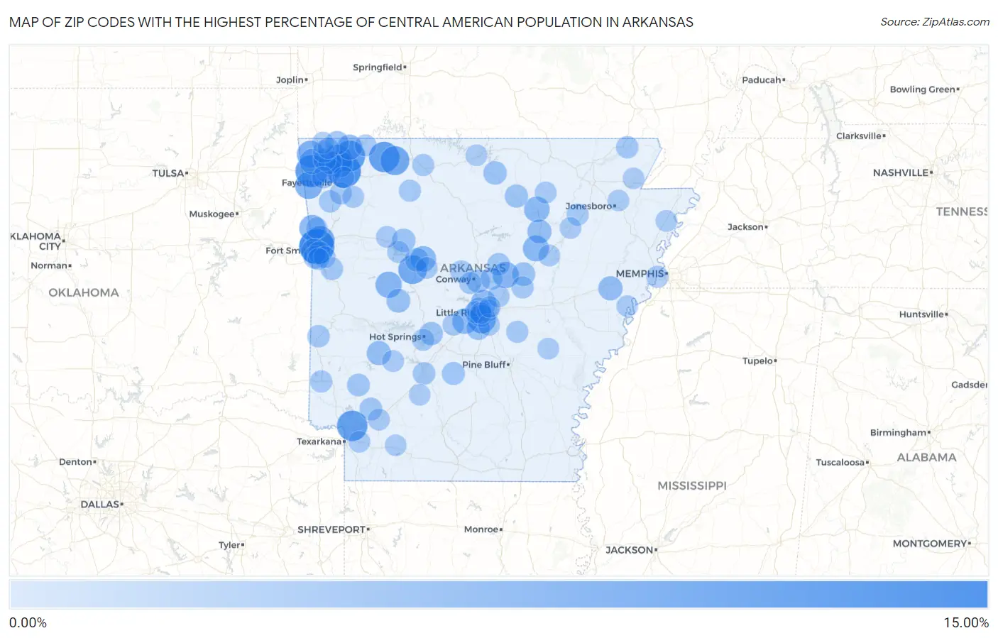 Zip Codes with the Highest Percentage of Central American Population in Arkansas Map