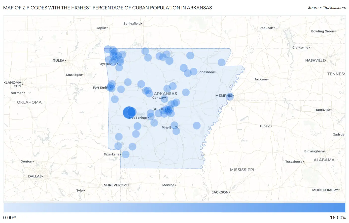 Zip Codes with the Highest Percentage of Cuban Population in Arkansas Map