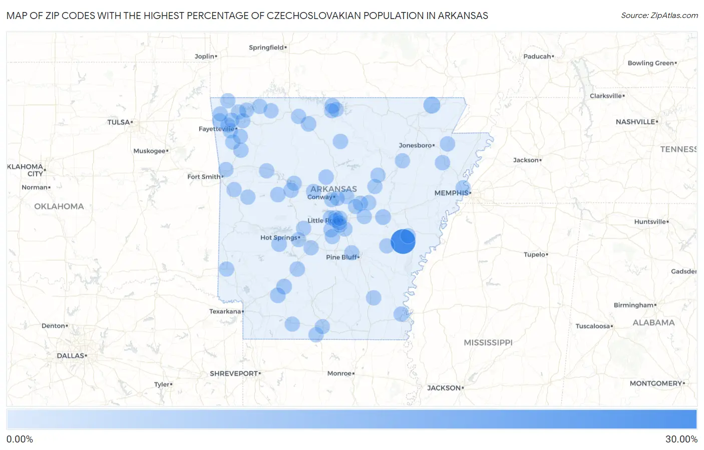 Zip Codes with the Highest Percentage of Czechoslovakian Population in Arkansas Map