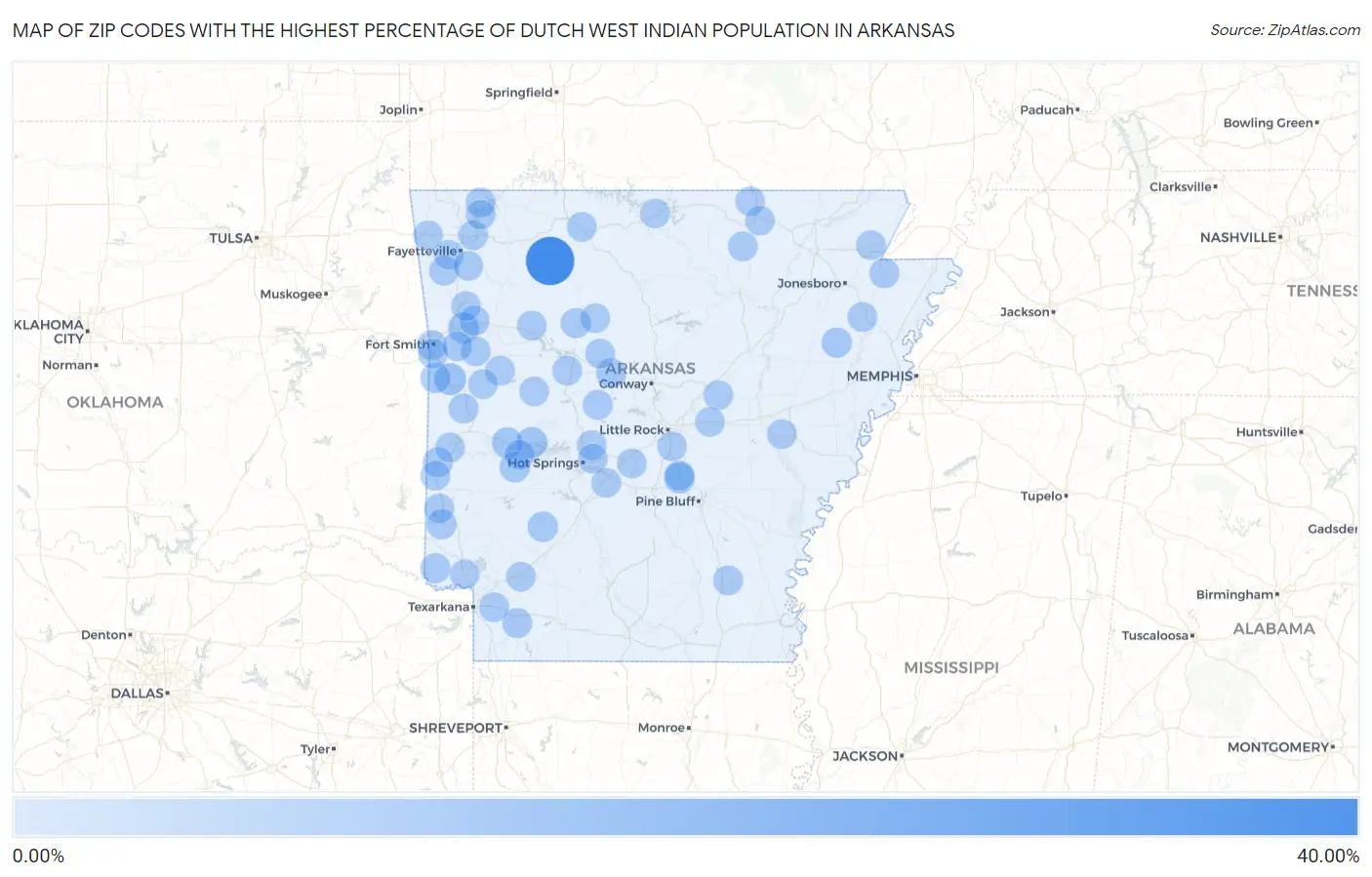 Zip Codes with the Highest Percentage of Dutch West Indian Population in Arkansas Map