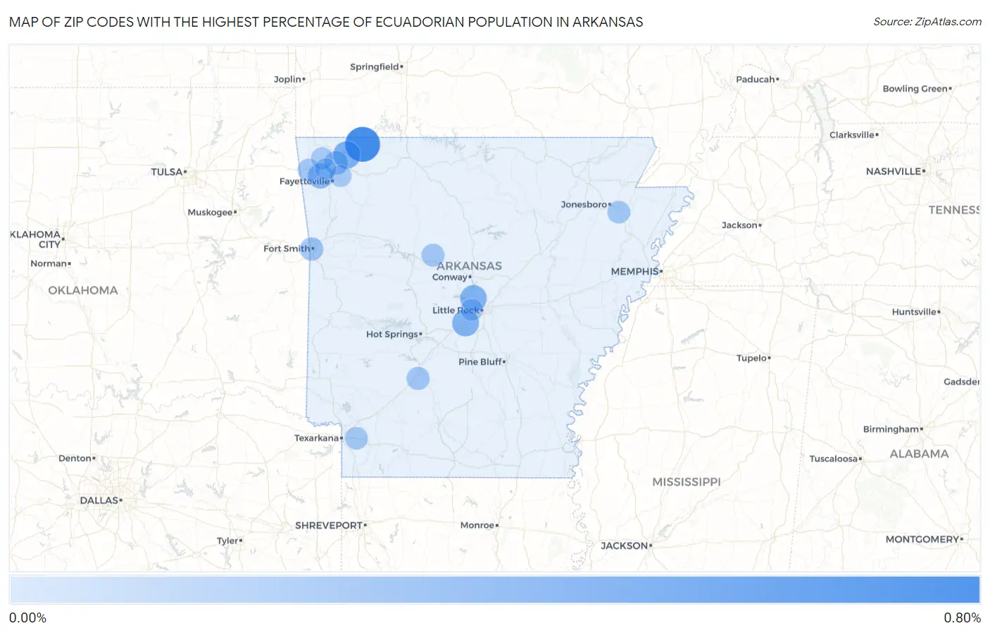 Zip Codes with the Highest Percentage of Ecuadorian Population in Arkansas Map