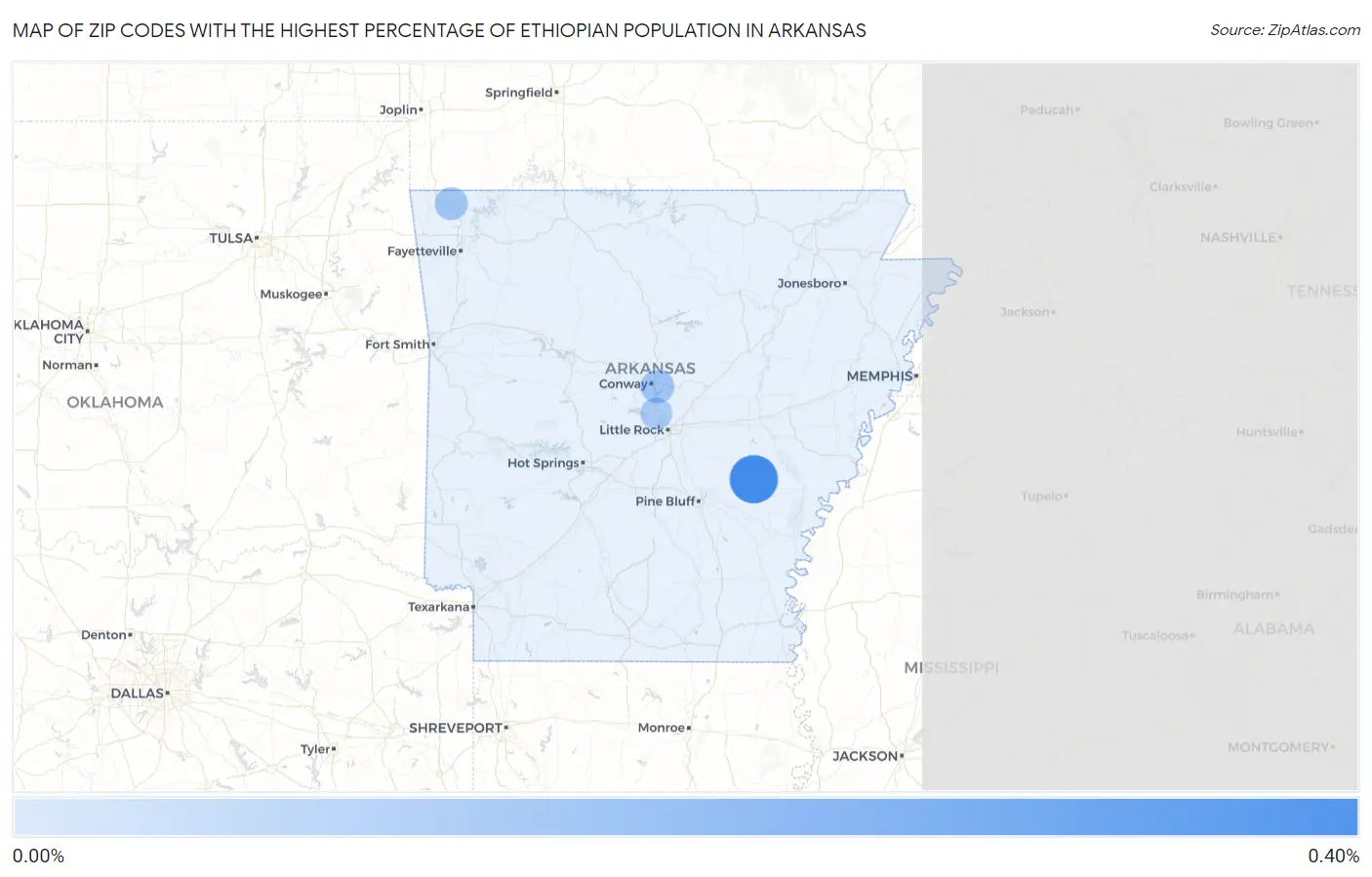 Zip Codes with the Highest Percentage of Ethiopian Population in Arkansas Map
