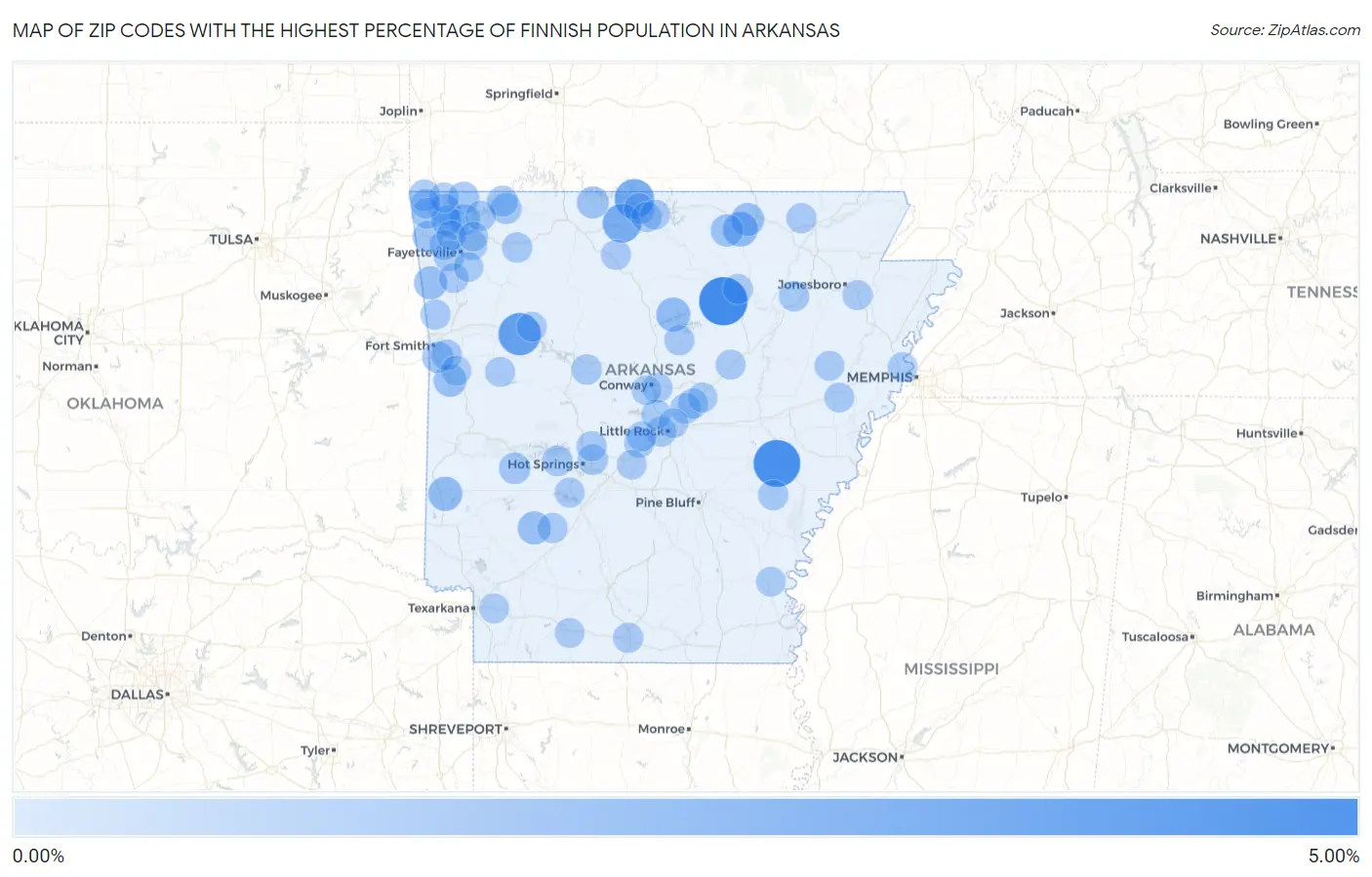 Zip Codes with the Highest Percentage of Finnish Population in Arkansas Map