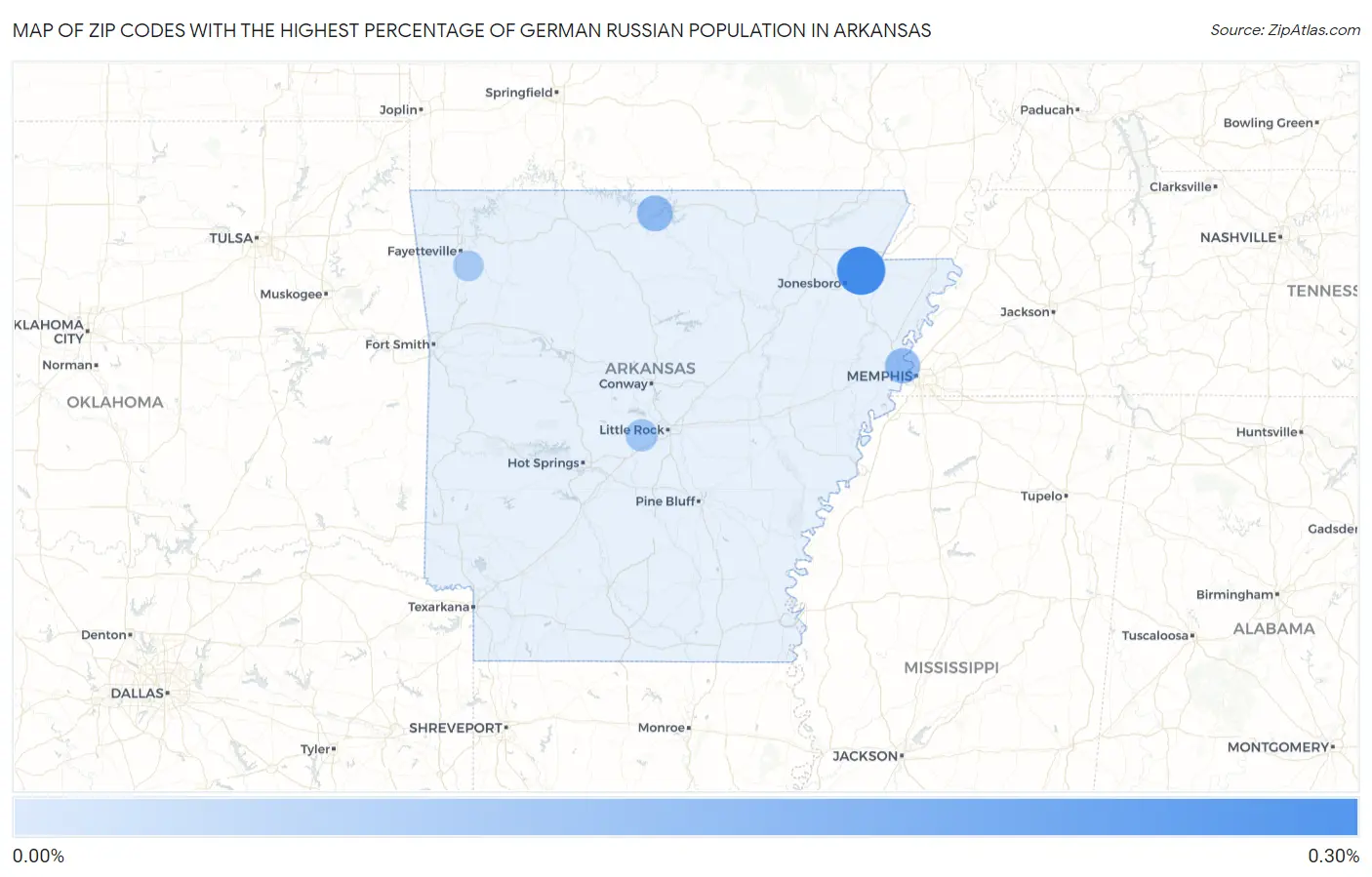 Zip Codes with the Highest Percentage of German Russian Population in Arkansas Map