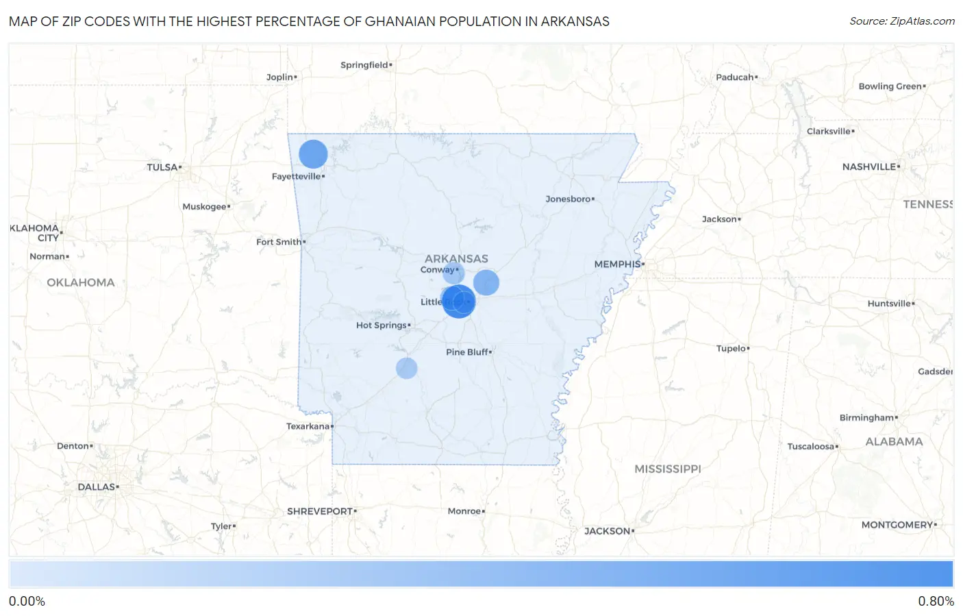 Zip Codes with the Highest Percentage of Ghanaian Population in Arkansas Map