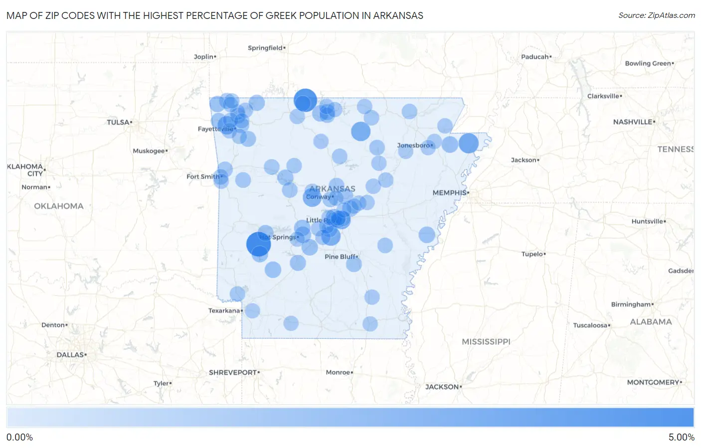 Zip Codes with the Highest Percentage of Greek Population in Arkansas Map