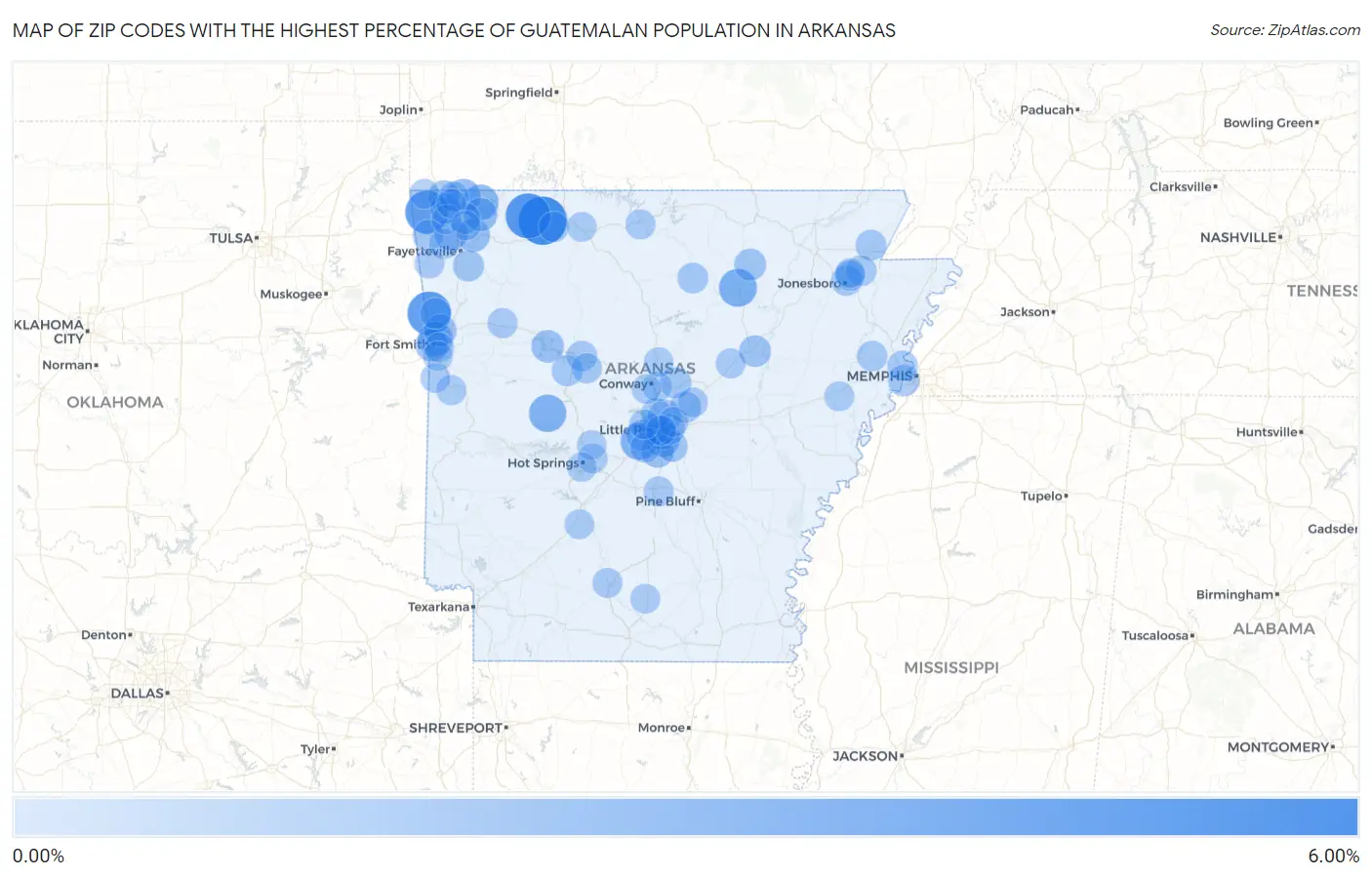 Zip Codes with the Highest Percentage of Guatemalan Population in Arkansas Map