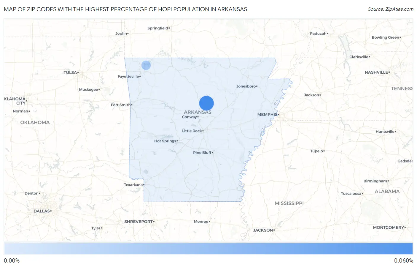 Zip Codes with the Highest Percentage of Hopi Population in Arkansas Map