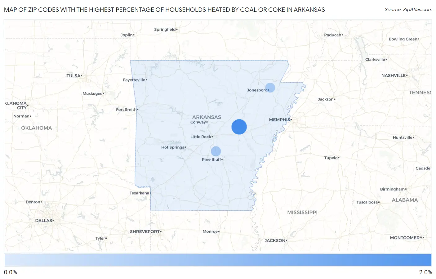 Zip Codes with the Highest Percentage of Households Heated by Coal or Coke in Arkansas Map