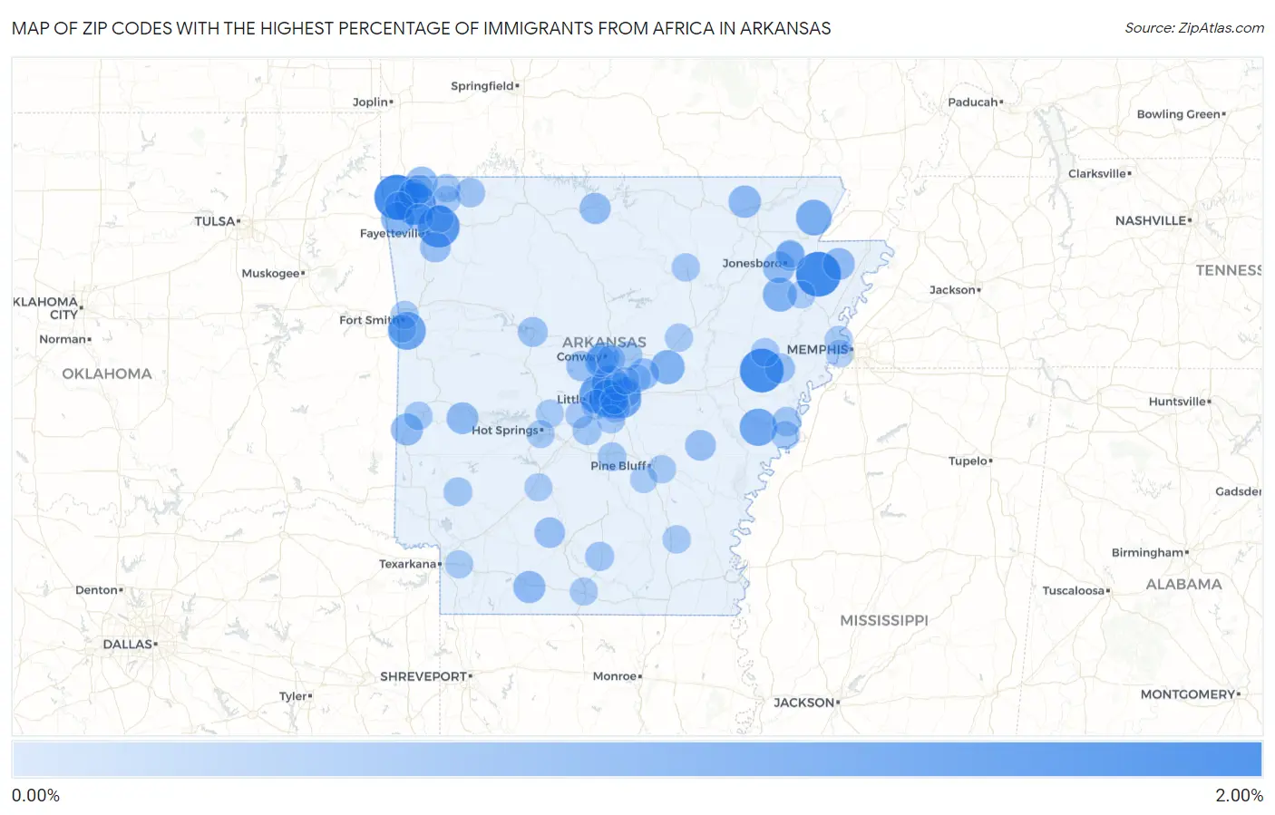 Zip Codes with the Highest Percentage of Immigrants from Africa in Arkansas Map