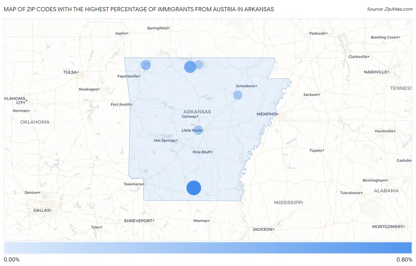 Zip Codes with the Highest Percentage of Immigrants from Austria in Arkansas Map