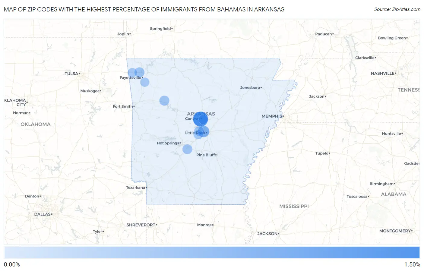 Zip Codes with the Highest Percentage of Immigrants from Bahamas in Arkansas Map