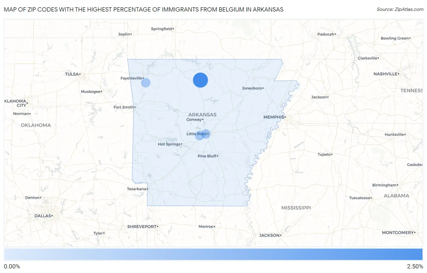 Zip Codes with the Highest Percentage of Immigrants from Belgium in Arkansas Map