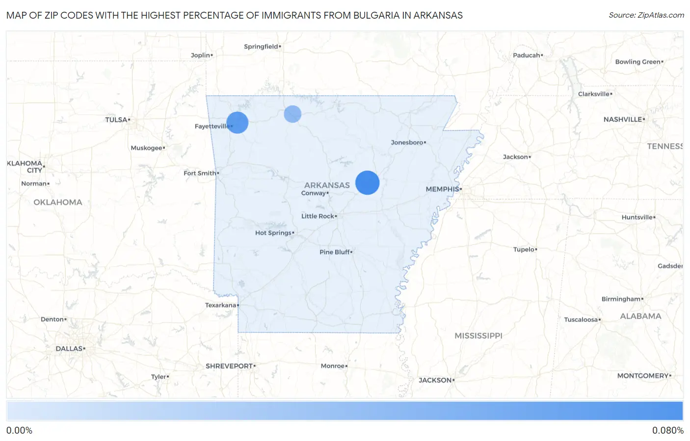Zip Codes with the Highest Percentage of Immigrants from Bulgaria in Arkansas Map