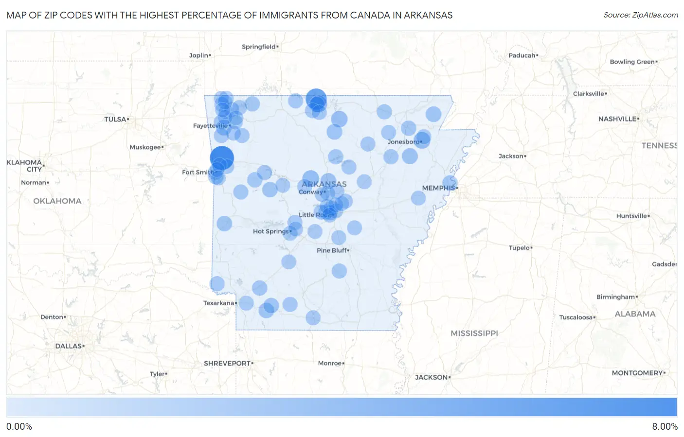 Zip Codes with the Highest Percentage of Immigrants from Canada in Arkansas Map