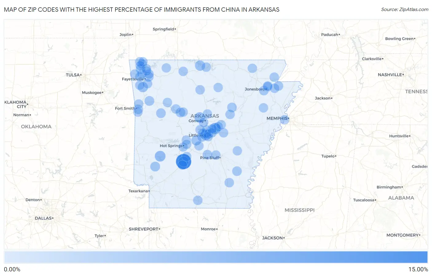 Zip Codes with the Highest Percentage of Immigrants from China in Arkansas Map