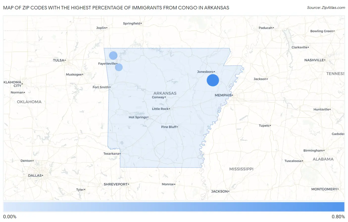Zip Codes with the Highest Percentage of Immigrants from Congo in Arkansas Map