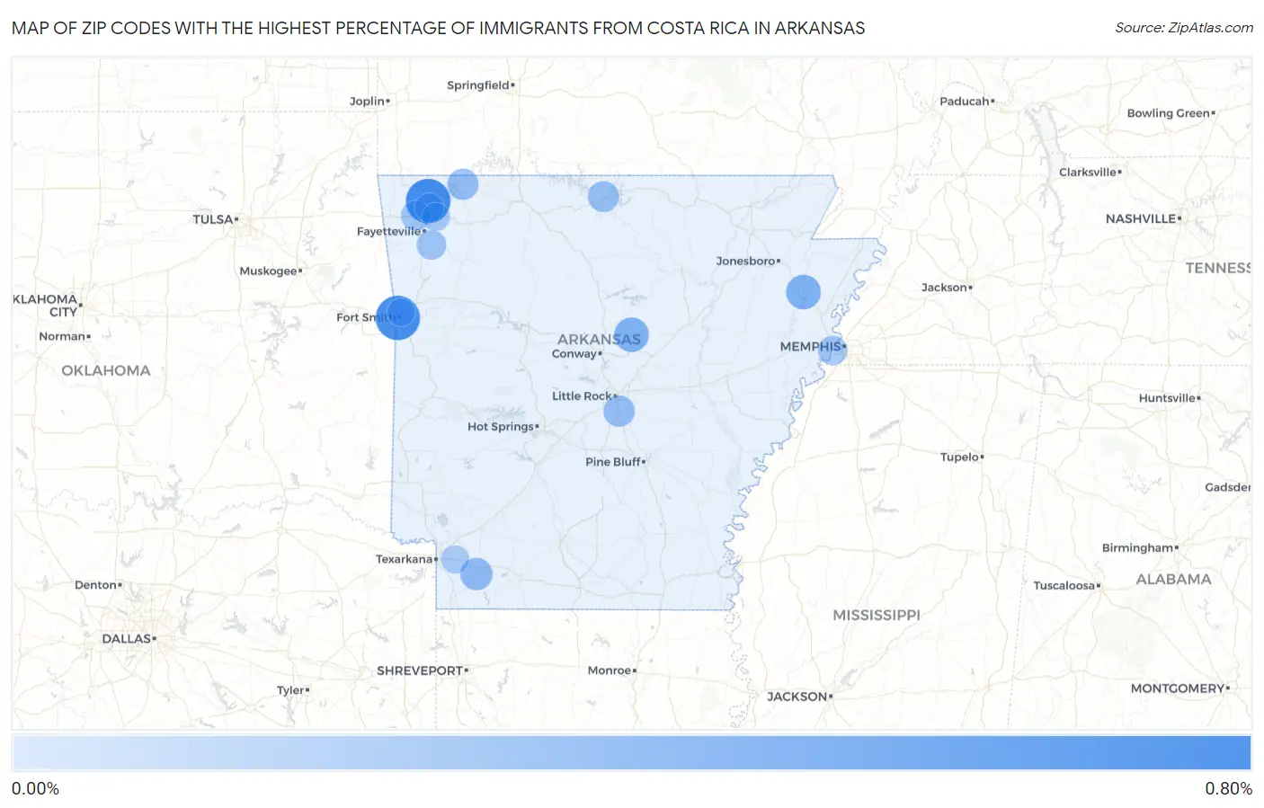 Zip Codes with the Highest Percentage of Immigrants from Costa Rica in Arkansas Map