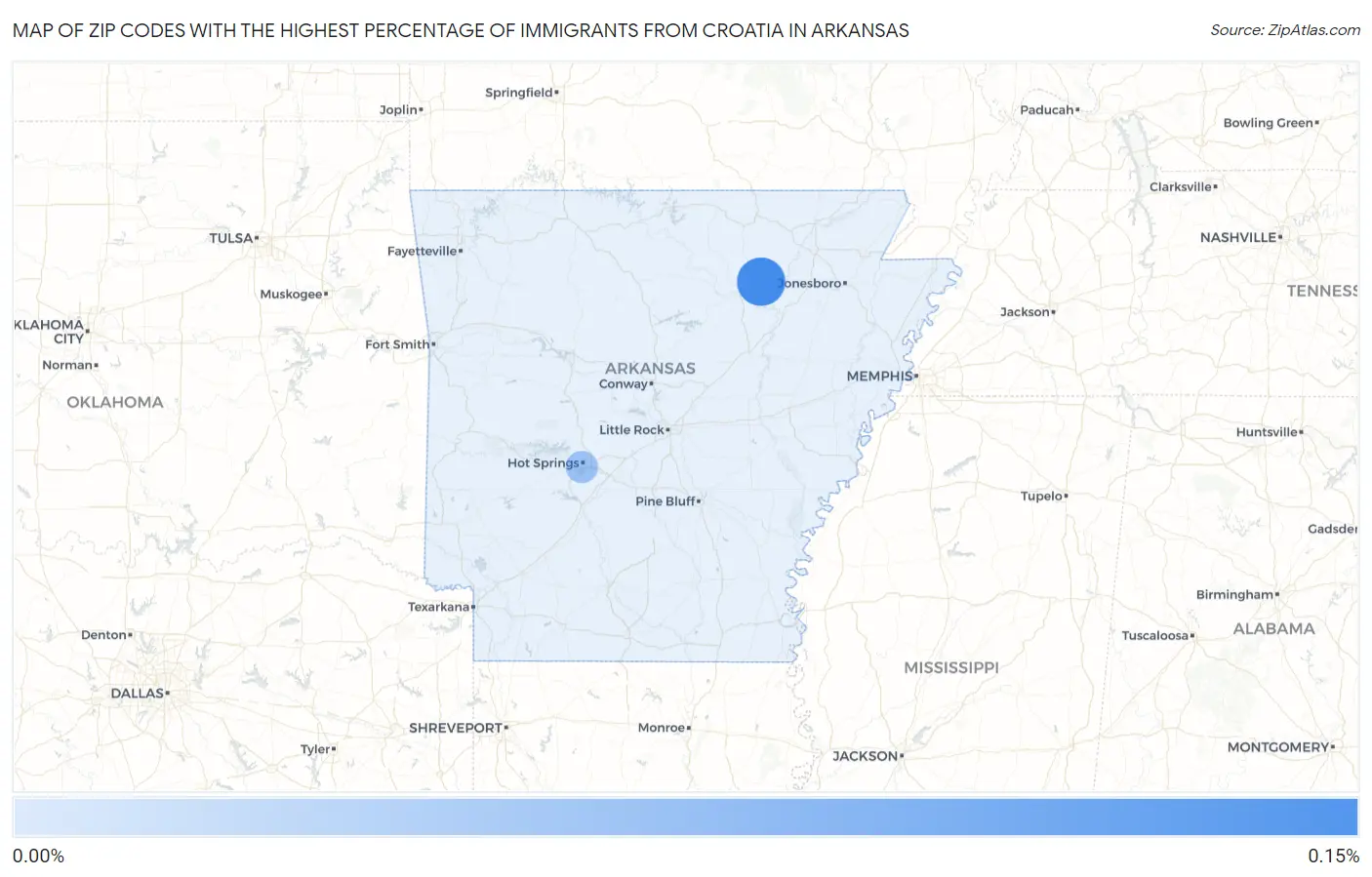 Zip Codes with the Highest Percentage of Immigrants from Croatia in Arkansas Map
