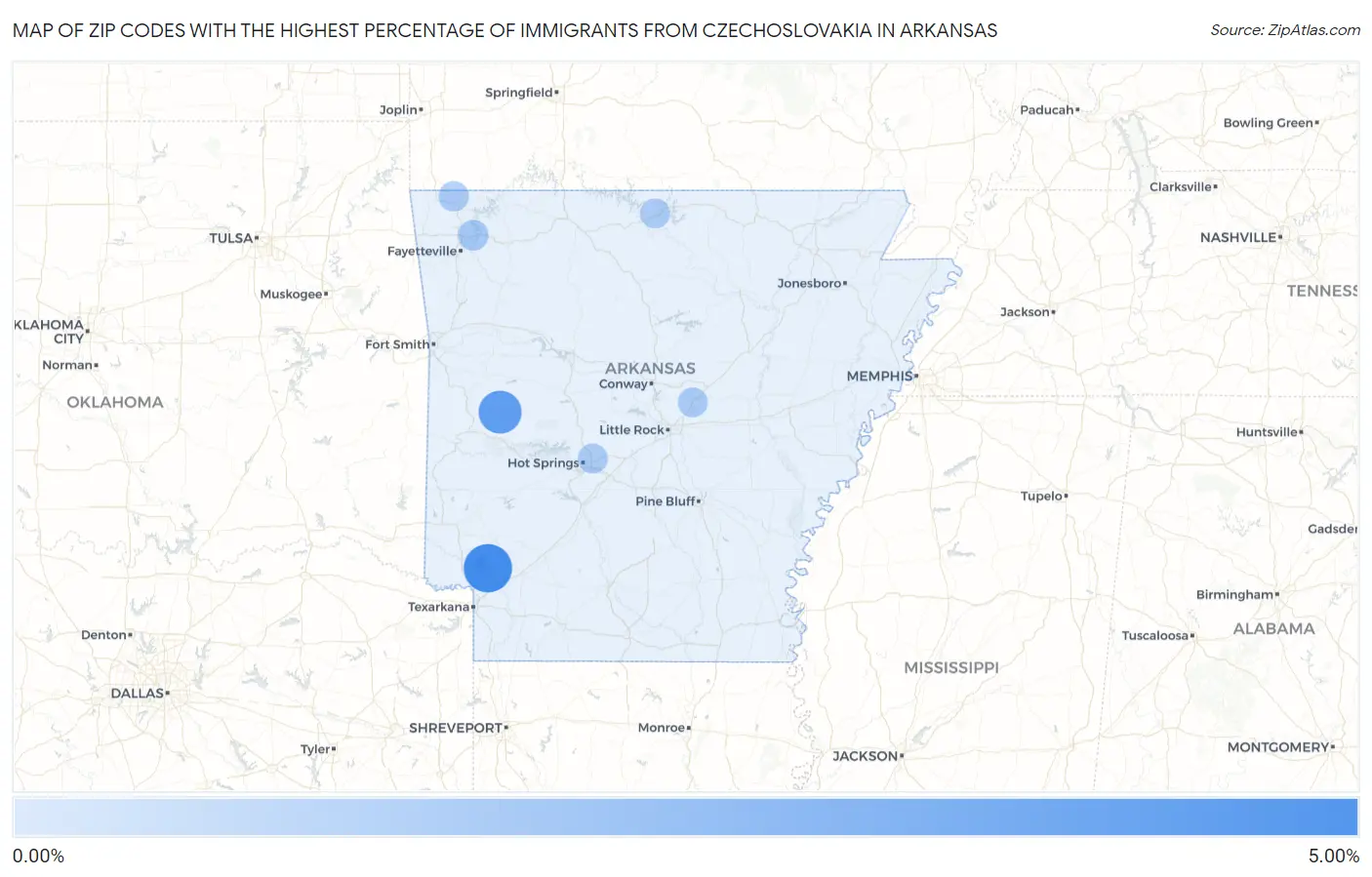 Zip Codes with the Highest Percentage of Immigrants from Czechoslovakia in Arkansas Map