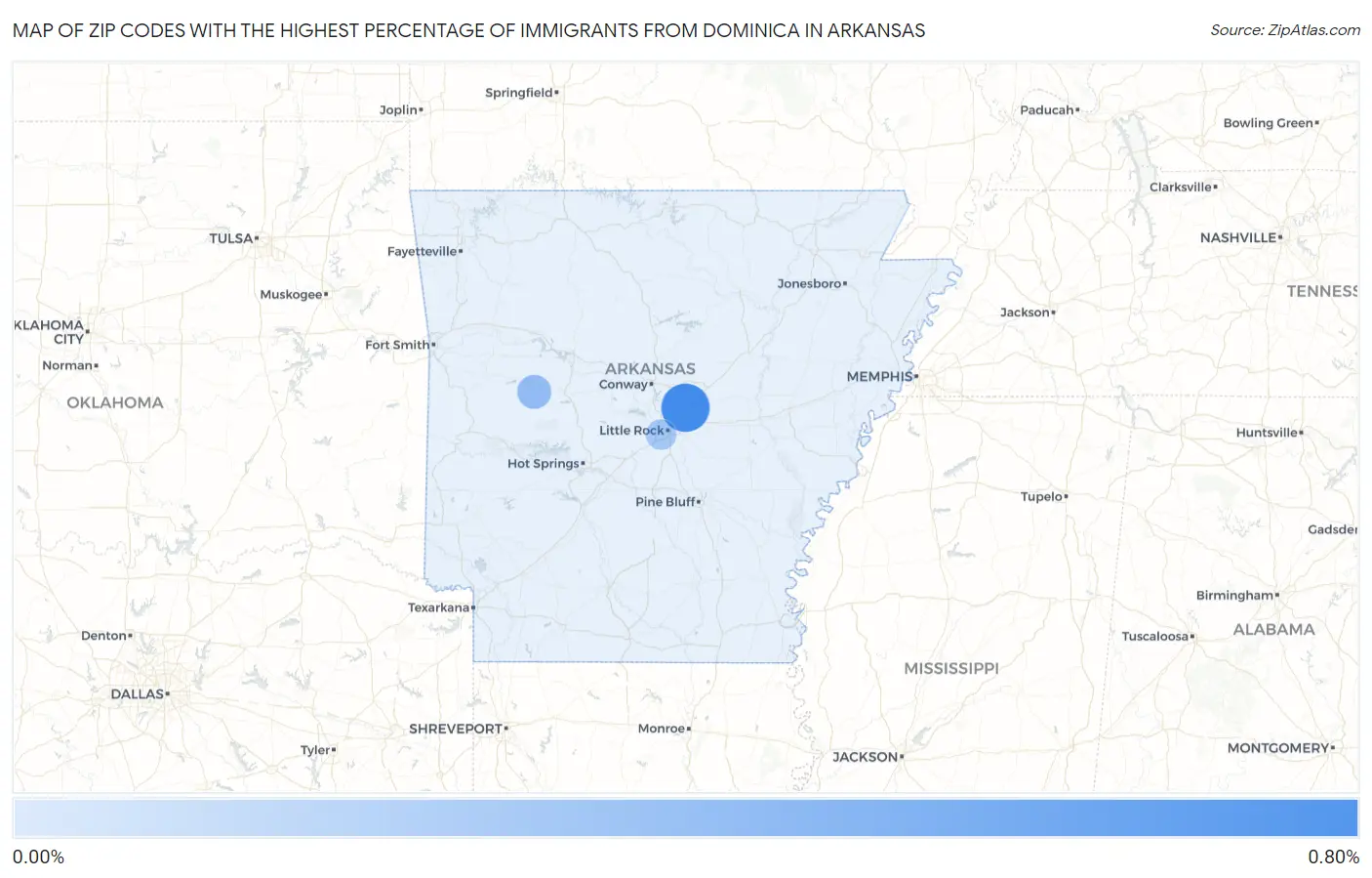 Zip Codes with the Highest Percentage of Immigrants from Dominica in Arkansas Map