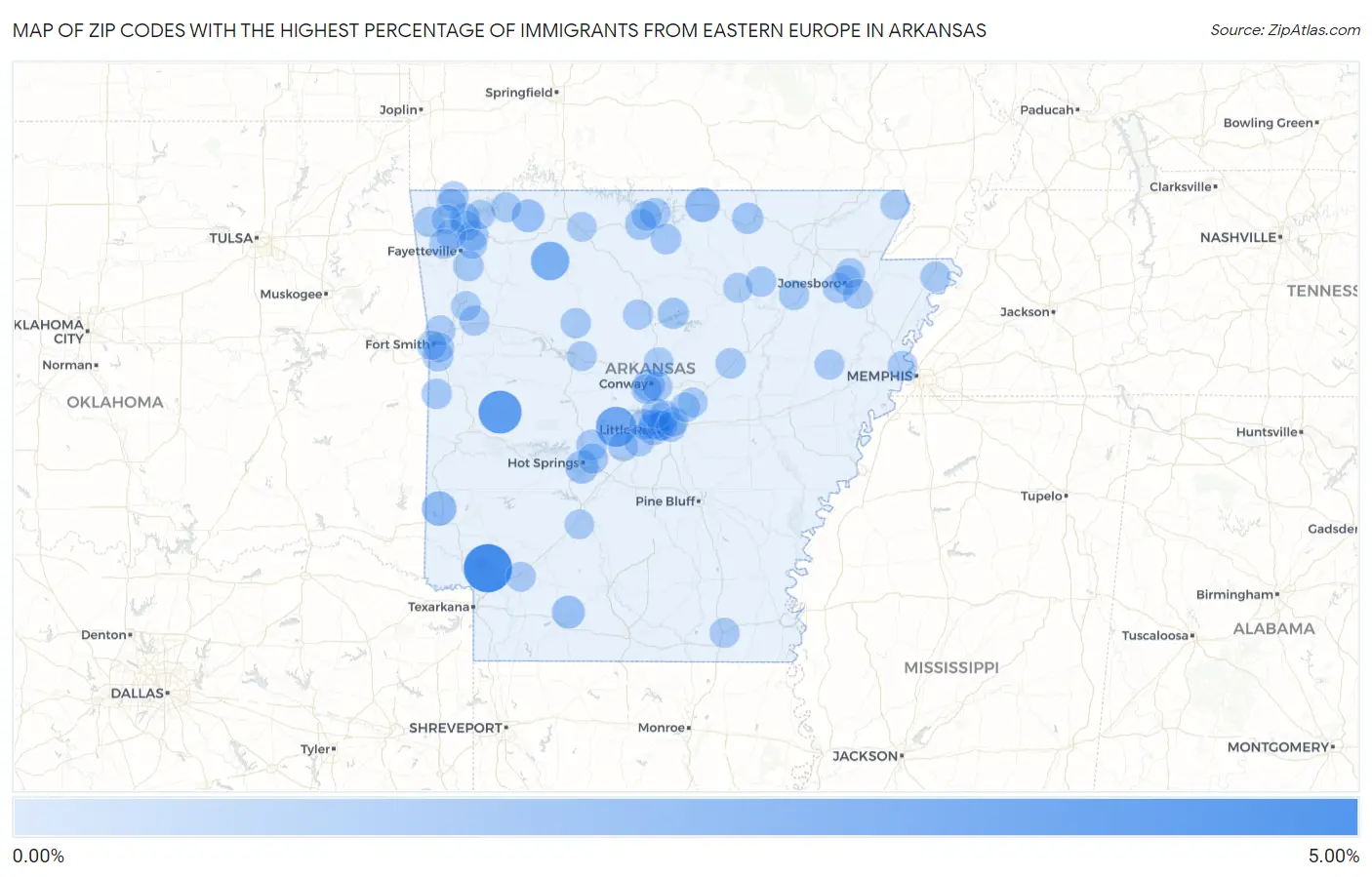 Zip Codes with the Highest Percentage of Immigrants from Eastern Europe in Arkansas Map