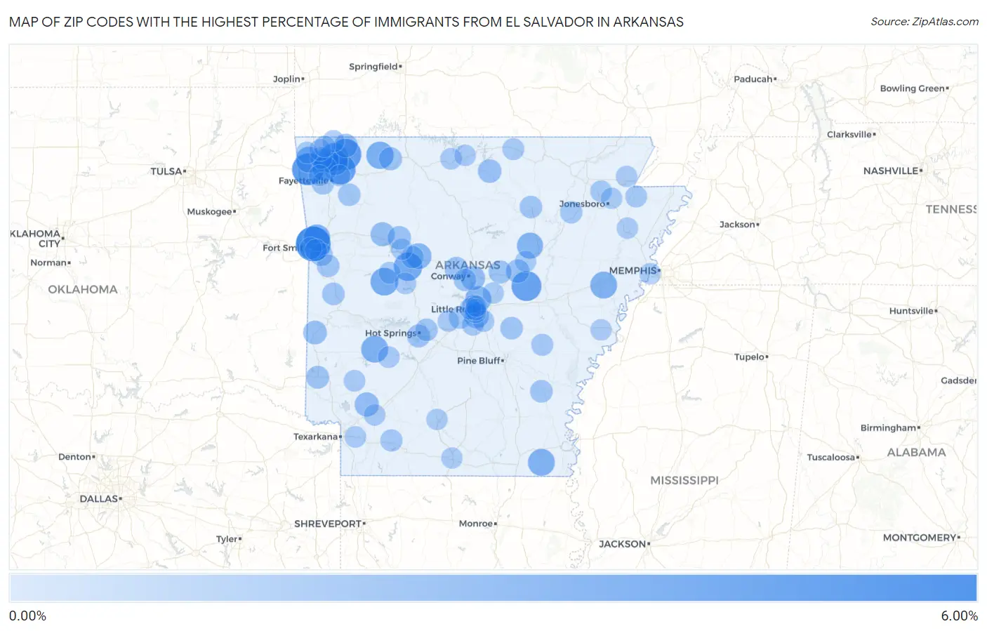 Zip Codes with the Highest Percentage of Immigrants from El Salvador in Arkansas Map
