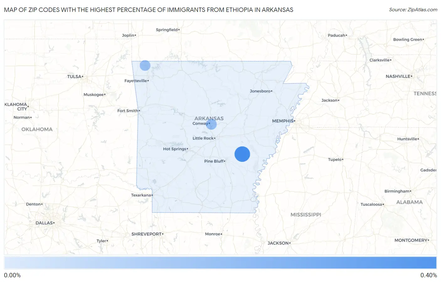 Zip Codes with the Highest Percentage of Immigrants from Ethiopia in Arkansas Map
