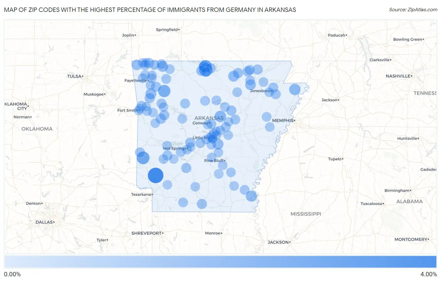 Zip Codes with the Highest Percentage of Immigrants from Germany in Arkansas Map