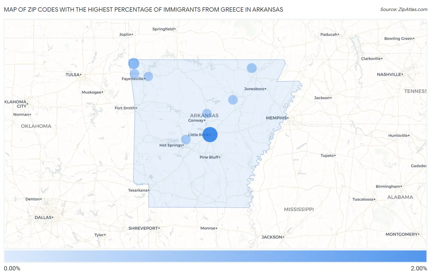 Zip Codes with the Highest Percentage of Immigrants from Greece in Arkansas Map