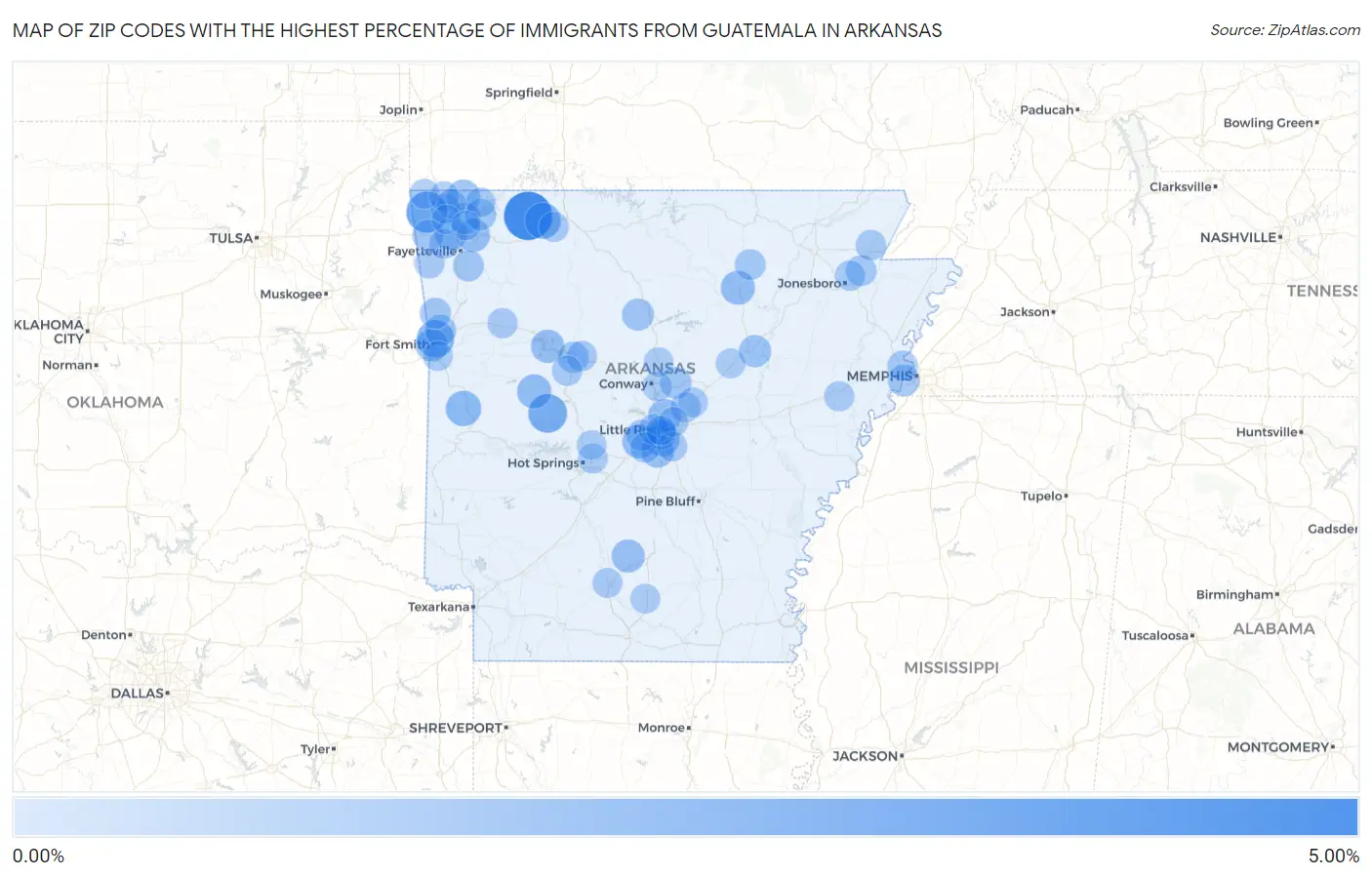 Zip Codes with the Highest Percentage of Immigrants from Guatemala in Arkansas Map