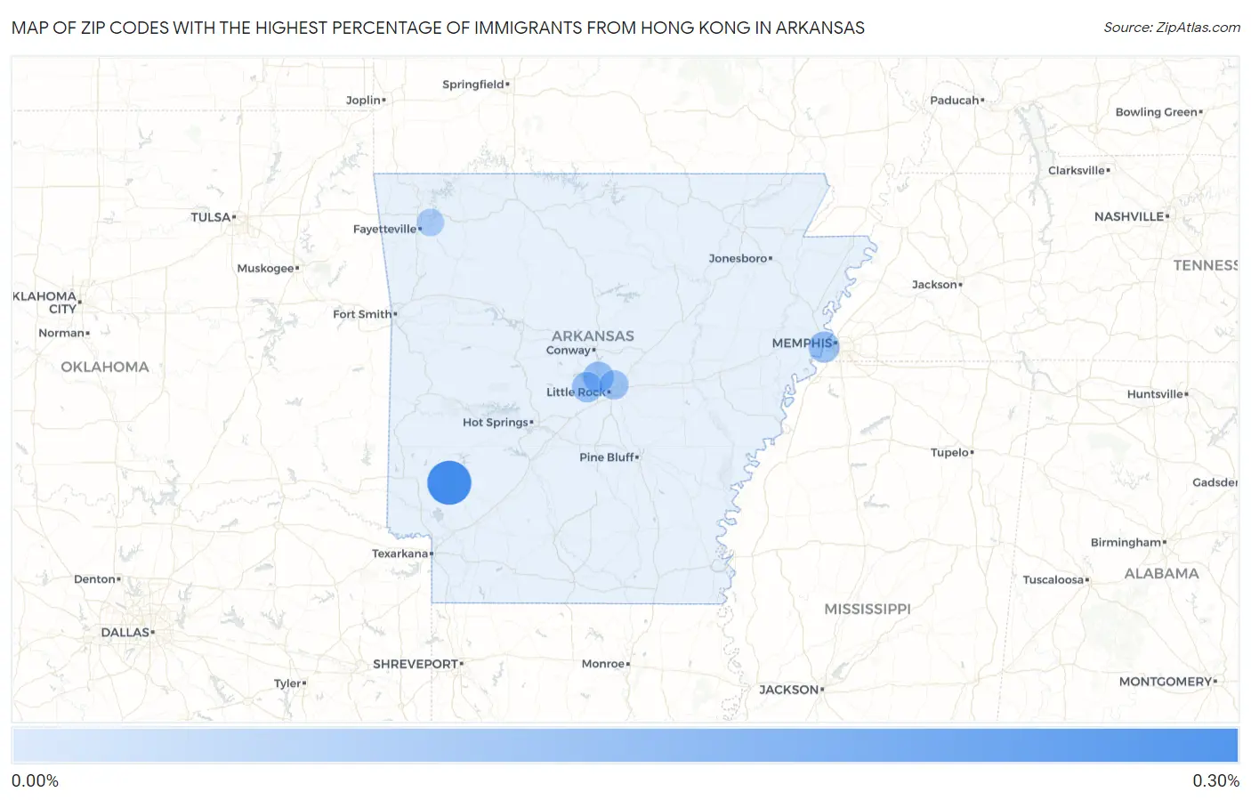 Zip Codes with the Highest Percentage of Immigrants from Hong Kong in Arkansas Map