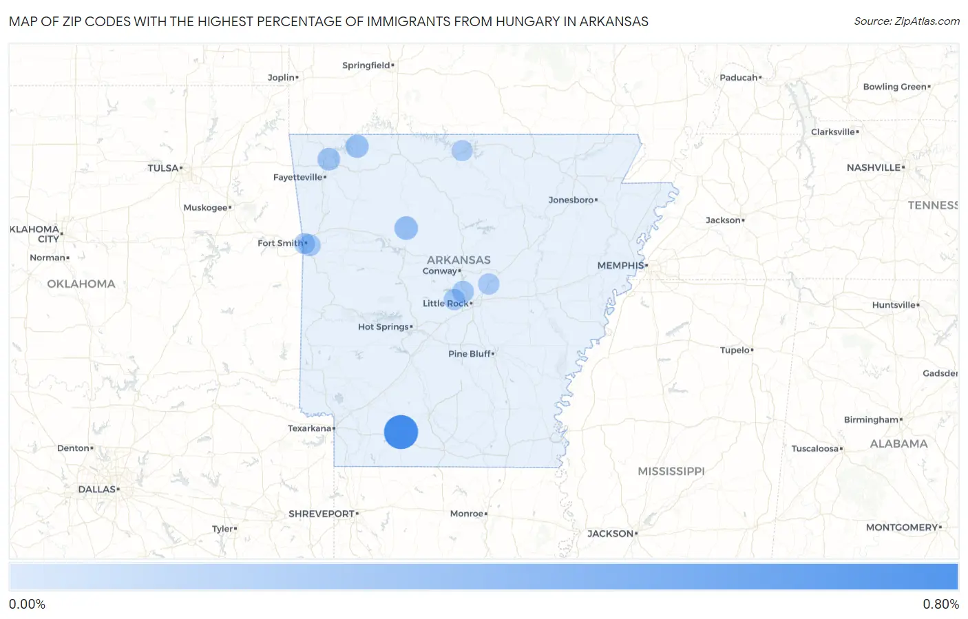 Zip Codes with the Highest Percentage of Immigrants from Hungary in Arkansas Map