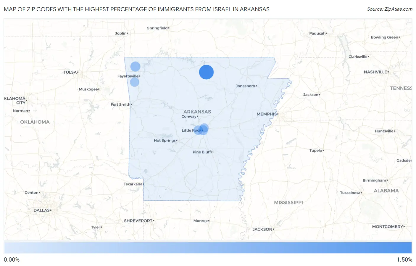 Zip Codes with the Highest Percentage of Immigrants from Israel in Arkansas Map