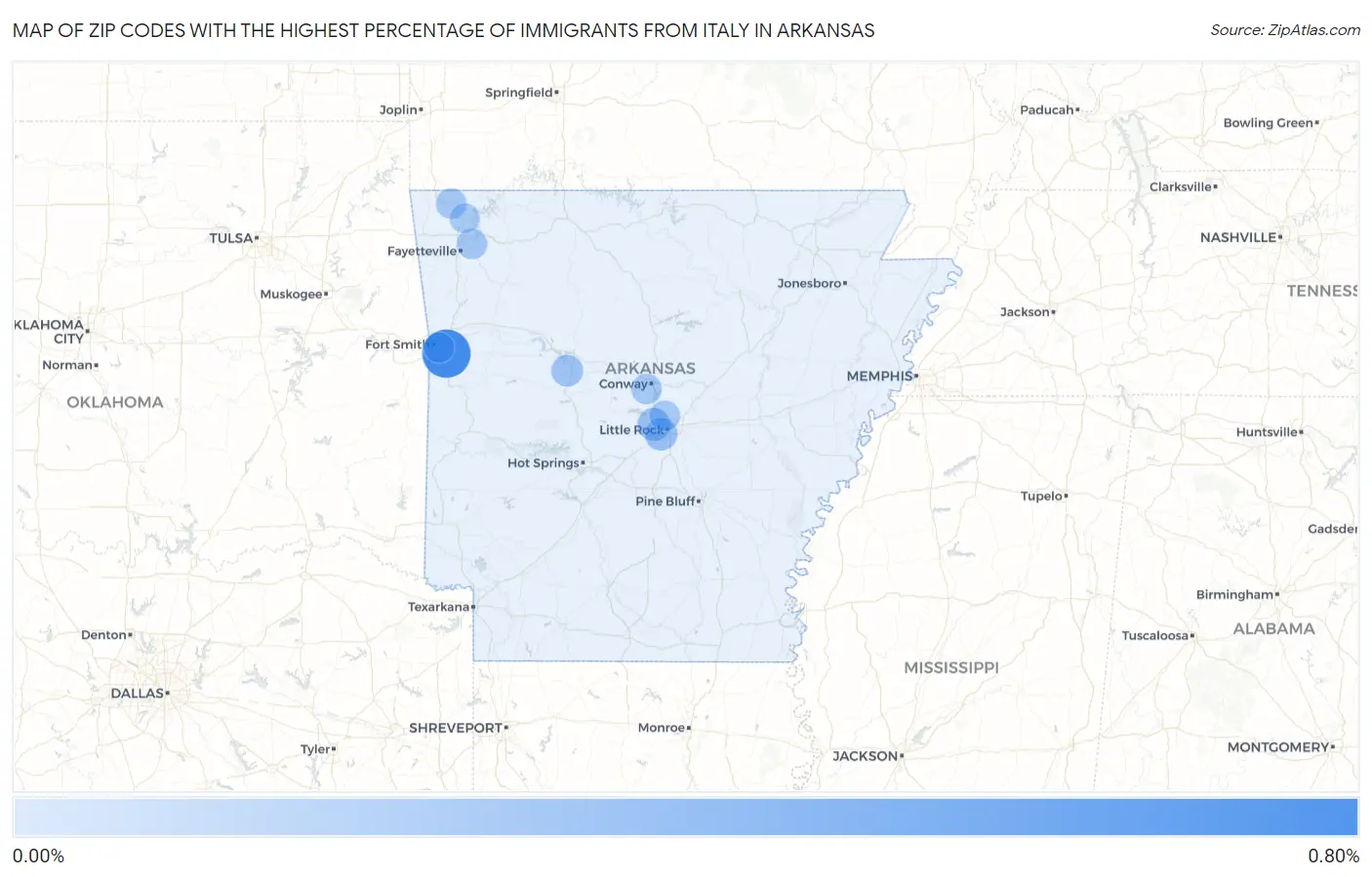 Zip Codes with the Highest Percentage of Immigrants from Italy in Arkansas Map