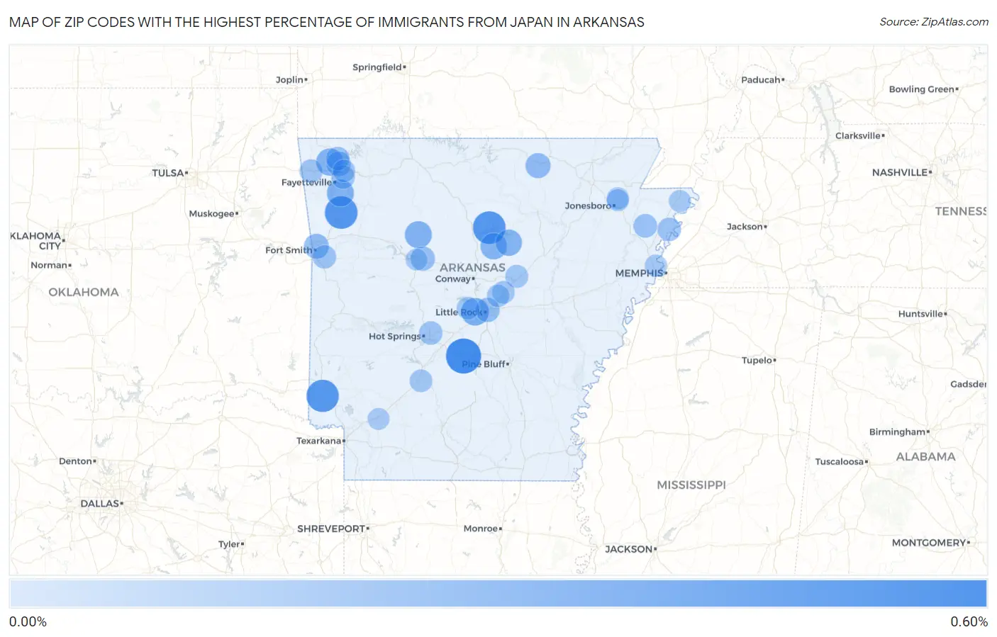 Zip Codes with the Highest Percentage of Immigrants from Japan in Arkansas Map
