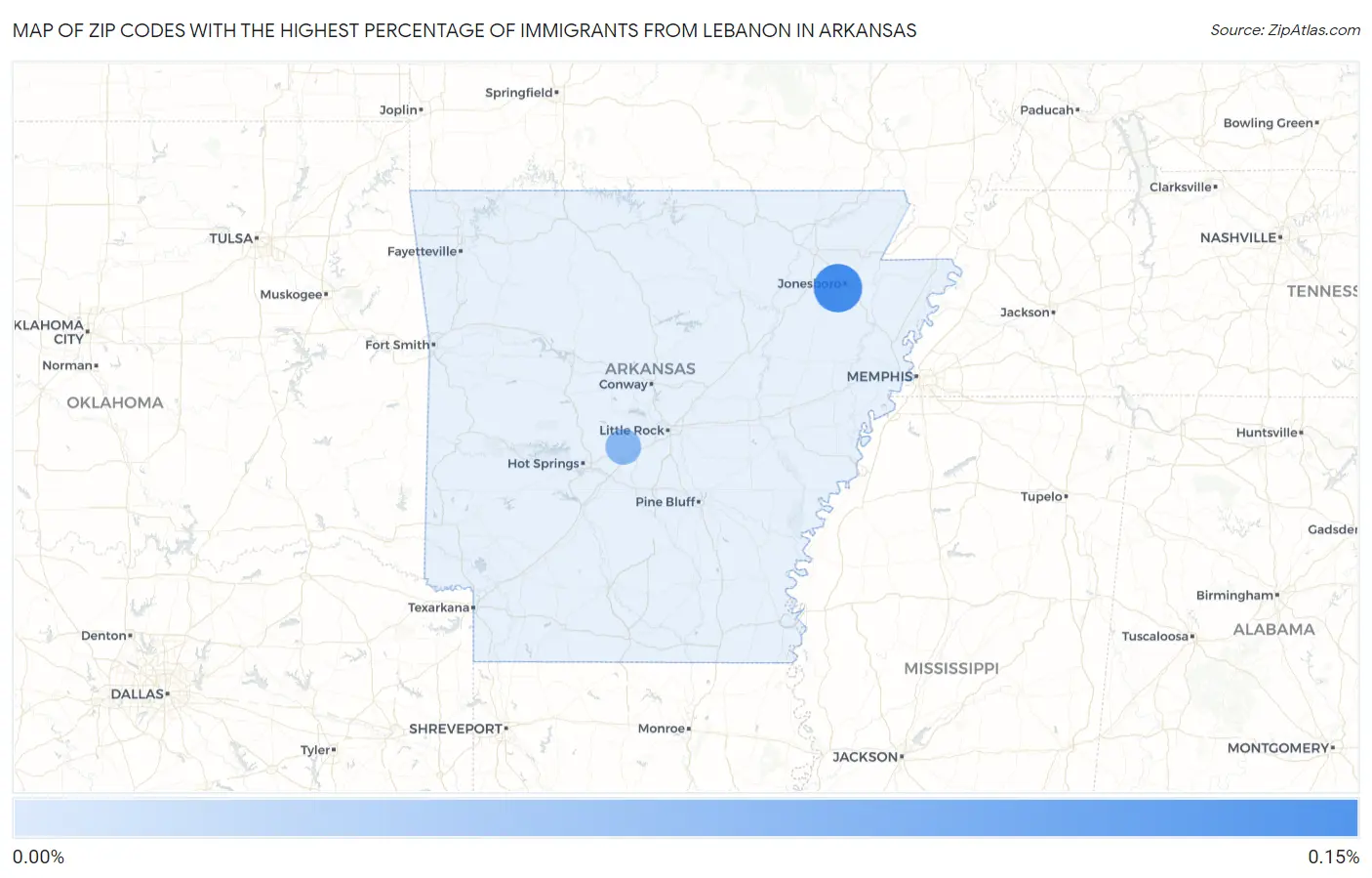 Zip Codes with the Highest Percentage of Immigrants from Lebanon in Arkansas Map