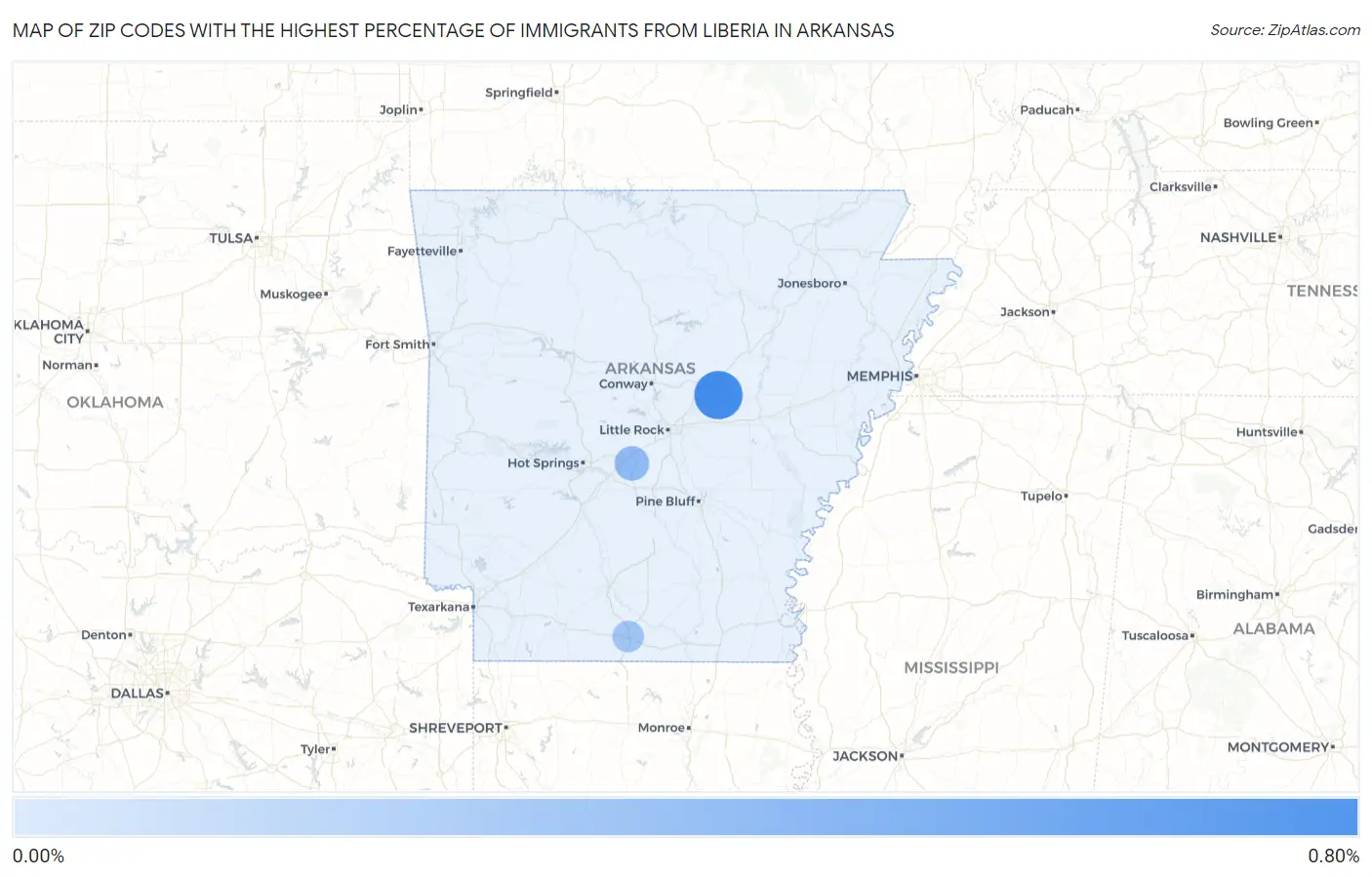 Zip Codes with the Highest Percentage of Immigrants from Liberia in Arkansas Map