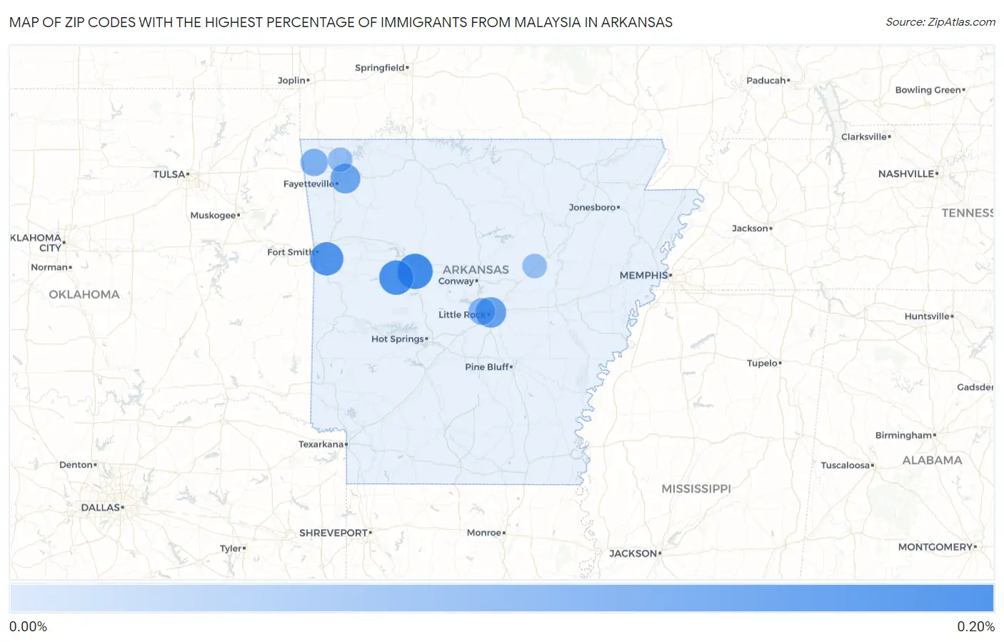 Zip Codes with the Highest Percentage of Immigrants from Malaysia in Arkansas Map