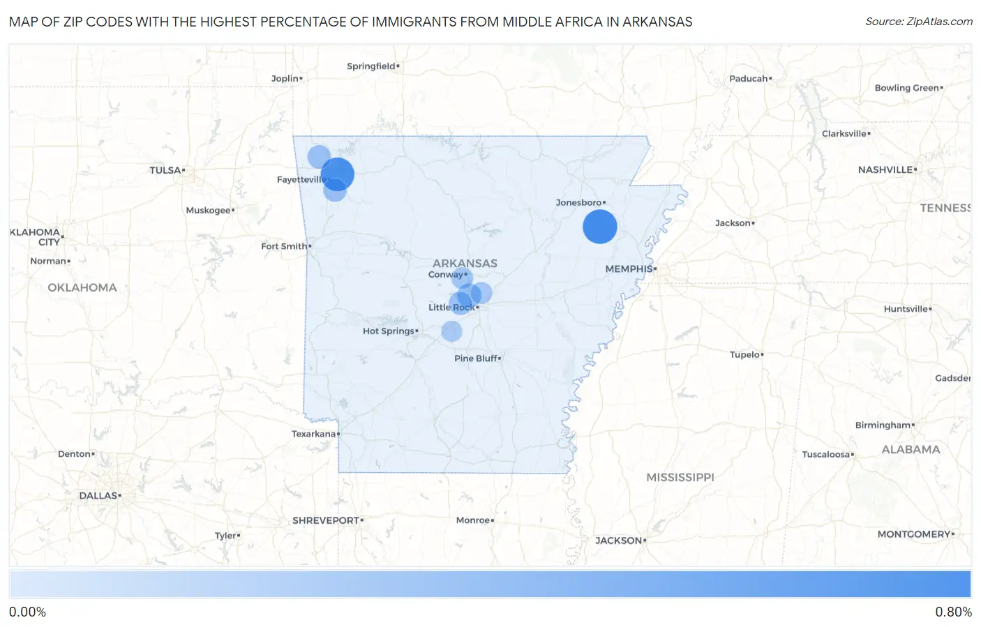 Zip Codes with the Highest Percentage of Immigrants from Middle Africa in Arkansas Map