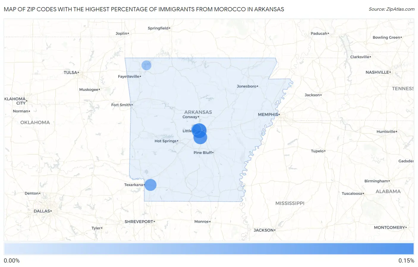 Zip Codes with the Highest Percentage of Immigrants from Morocco in Arkansas Map