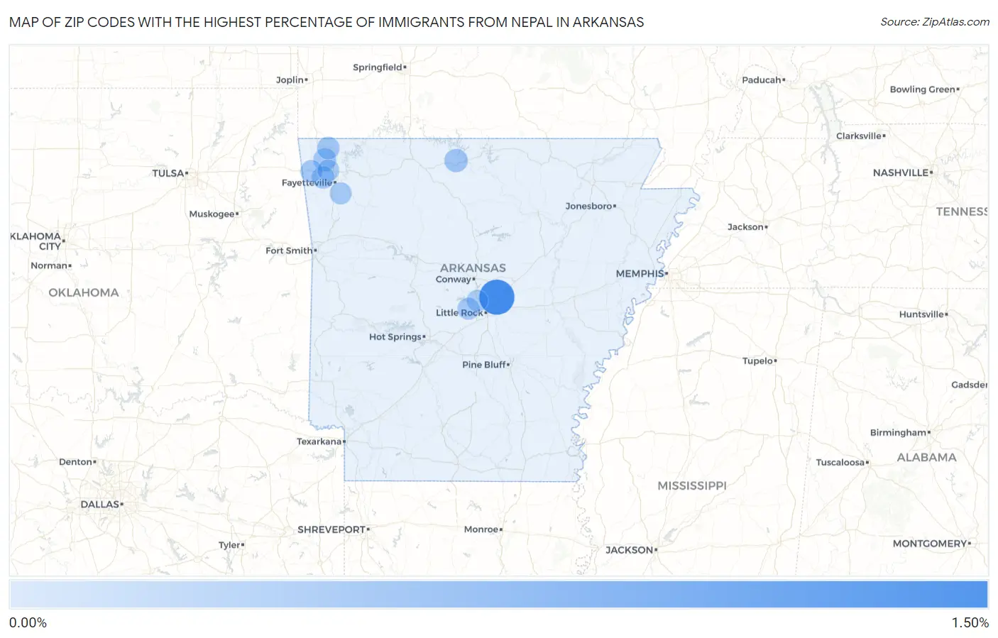 Zip Codes with the Highest Percentage of Immigrants from Nepal in Arkansas Map