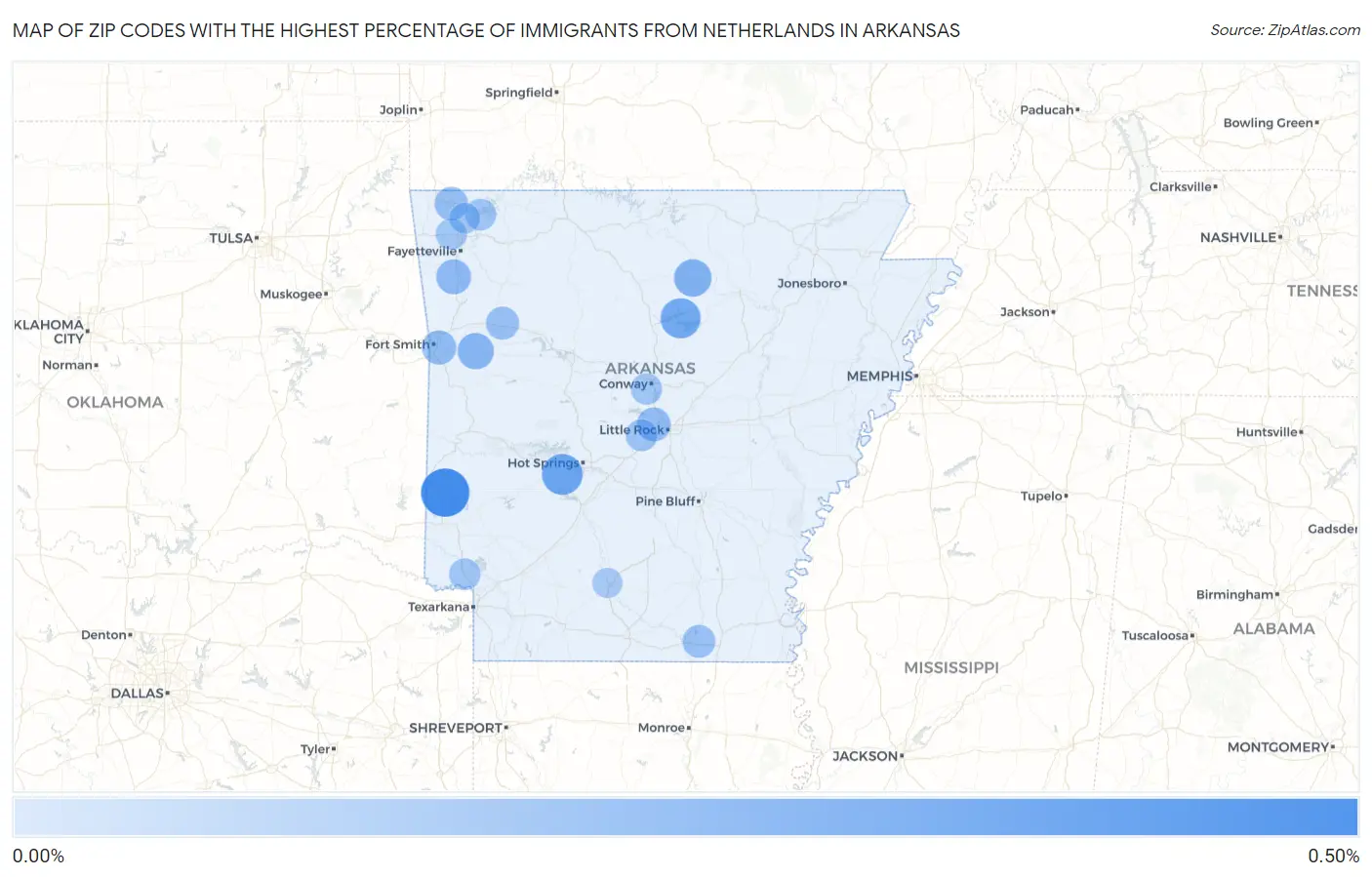 Zip Codes with the Highest Percentage of Immigrants from Netherlands in Arkansas Map